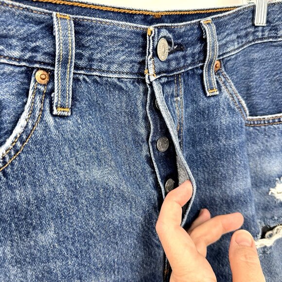 LEVIS 501 jean shorts jorts cutoffs distressed button fly 100% cotton denim 29 - Picture 3 of 7